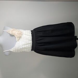 Charlotte Russe Black Cream Ruffle Rossette Pearl Spaghetti Strap Dress Size L
